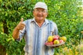 An old man with a tray of fruit