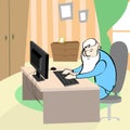 Old Man Using Computer Senior Grandfather Sitting at Desk Home