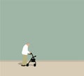 Old man using helper walker on circle. Professional supporting equipment for elderly people. Royalty Free Stock Photo