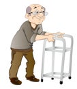 Old Man Using a Walker, illustration Royalty Free Stock Photo