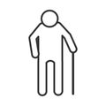 Old man with walk stick, world disability day, linear icon design