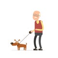 Old man walking with dog