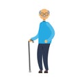 Old man walking with stick. full length grandfather on white background cute grandpa, tree of genus happy family concept