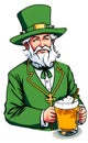 Old man wearing green clothes with beer
