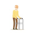 Male Character Old Frail Weak Using Walking Support Colourful Toon Cute