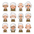 Old Man and Woman Cartoon Icon. Cute Avatar Set. Vector