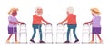 Old man, woman elderly person with medical walker