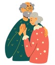 Old man and woman hugging together. Elderly married couple embracing each other with love. Retired elderly couple smiling Caring