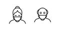 Old man and woman in medical face protection mask. Vector icon of higher risk vulnerable people wearing protective surgical mask.