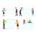 Old Man And Woman People With Banners Set Vector