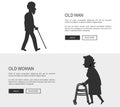 Old Man and Woman Set of Web Banners Silhouettes