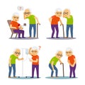 Old man and woman sick. Old mens, womens disease vector illustration