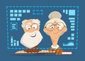 Old man woman sitting computer monitor Online people education Royalty Free Stock Photo