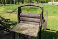 Old mangle for underwear. Exhibit in the open-air museum in Central Europe