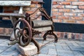 Old mangle for underwear. Exhibit in the open-air museum in Central Europe