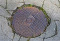 Old manhole on asphalt Royalty Free Stock Photo