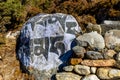 Mani stones written mantras in Nepal Royalty Free Stock Photo