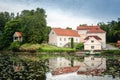 An old manor house Vihula in Estonia, Lahemaa park. Beautiful summer landscape with pond Royalty Free Stock Photo