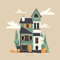 Old mansion apartment facade. Cute rowhouse architecture. Vector flat style cartoon illustration Royalty Free Stock Photo