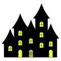 An old mansion. Castle with towers. Silhouette. Vector illustration. Isolated white background. Halloween house. Country estate.