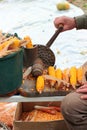 Old manual corn shucker, stripping and grinding of corn cobs Royalty Free Stock Photo