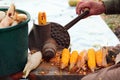 Old manual corn shucker, stripping and shelling of corn cobs Royalty Free Stock Photo