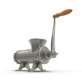 Old manual iron meat mincer isolated on white background.