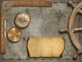 Old map background with compass. Adventure and travel concept. 3d illustration. Royalty Free Stock Photo