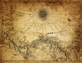 Old map collage background. A concept on the topic of sea voyages, discoveries, pirates, sailors, geography, travel and history. Royalty Free Stock Photo