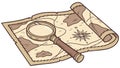 Old Map with Compass Magnifying Glass, Exploration Journey Vector, vector design Generative AI Royalty Free Stock Photo