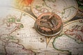 Old map, compass , navigation and geography . Royalty Free Stock Photo