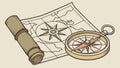 Old Map, Compass, and Rolled Spyglass for Adventure, vector design Generative AI Royalty Free Stock Photo