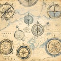 Old map with compass and wind rose. Vintage style. Travel background Royalty Free Stock Photo