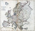 Old map of Europe, retro and on vintage paper, circa 1814. copyrights free image