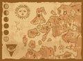 Old map of fantasy world marked with astrology signs, vector illustration Royalty Free Stock Photo