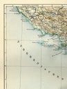 Old map from geographical Atlas 1890 with a fragment of the Apennines, Italian Peninsula. Central Italy. the Tyrrhenian sea Royalty Free Stock Photo