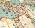 Old map from geographical Atlas, 1890. The Turkish Ottoman Empire. Turkey.