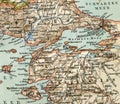 Old map from geographical Atlas, 1890. The Turkish Ottoman Empire. Turkey.