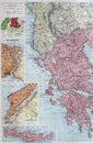 Old 1945 Map of Greece and Greek Islands.