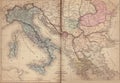 Old map of Italy and Greece from the 1869 Atlas Universel et Classique de Geographie Royalty Free Stock Photo