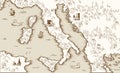 Old map of Italy, Medieval cartography, vector illustration Royalty Free Stock Photo