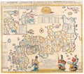 Old map of Japan shown on a 18th century paper atlas Royalty Free Stock Photo