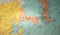 old map of Korea on 1947, right after world war two, antique asian maps of Koreas before called Chosen, present day North Korea Royalty Free Stock Photo