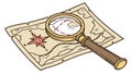 Old Map & Magnifying Glass: Treasure Hunt and Exploration Vector, vector design Generative AI Royalty Free Stock Photo