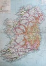 Old 1945 Map of the political and principal railway system of Ireland Royalty Free Stock Photo