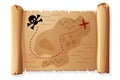 Old map scroll, pirate antique treasure map for game.