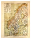 Old Map of Sweden and Norway Royalty Free Stock Photo