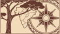 Old map with vintage compass and tree, symbolizing adventure and exploration, vector design Generative AI Royalty Free Stock Photo