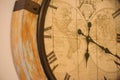 Old map wooden wall watch ventage looking house decoration Royalty Free Stock Photo