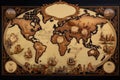 Old map of the world on a dark background. Vintage style, Follow the spice trails with a map highlighting the origins of aromatic Royalty Free Stock Photo